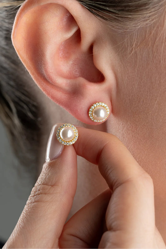 925 Boucles d'oreilles en pierre de perle et de zircon sterling