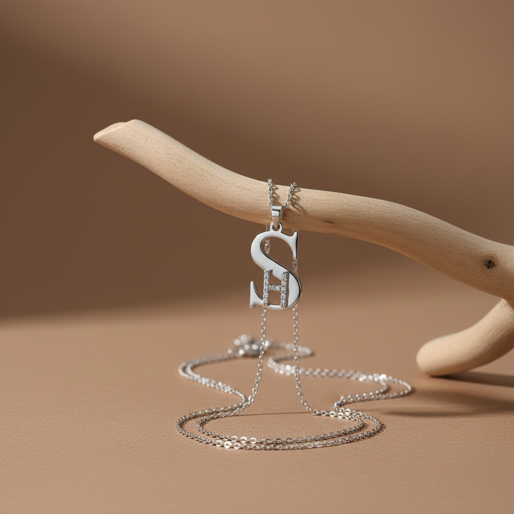 Personalisierte Buchstaben Kette mit Stein-Details