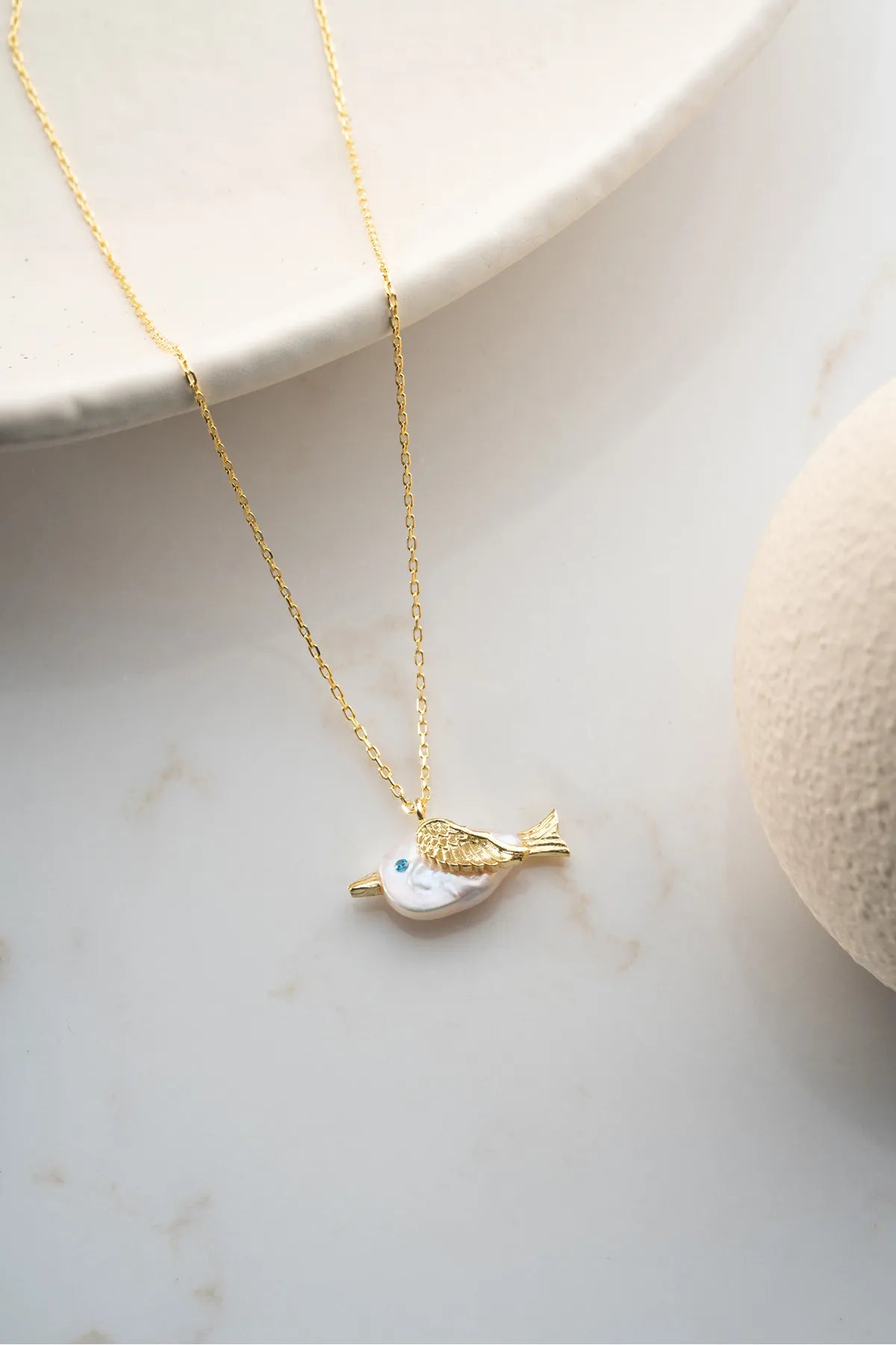 925 Ayar Gümüş Doğal Taş Kuş Kolye