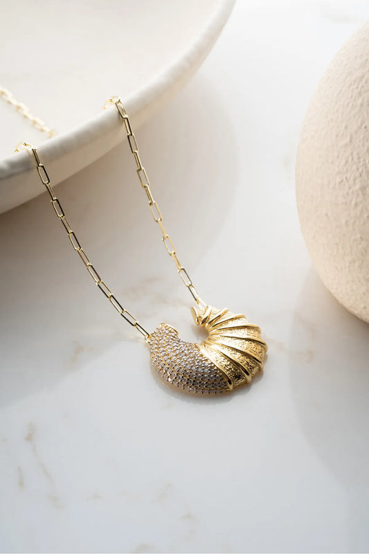 925 Ayar Gümüş Taşlı Kruvasan Kolye