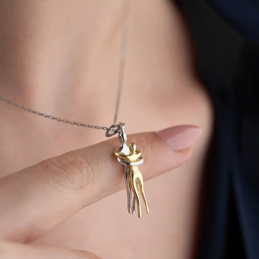 925er Sterling Silber Umarmendes Paar Liebes-Halskette