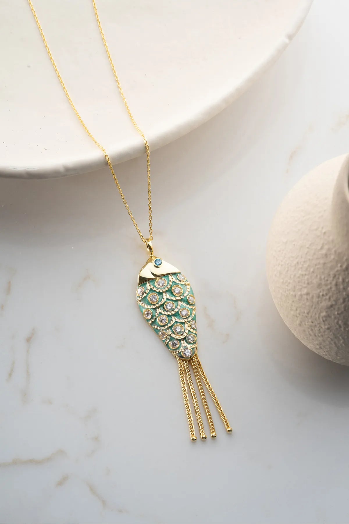 925 Ayar Gümüş Zincirli Balık Kolye