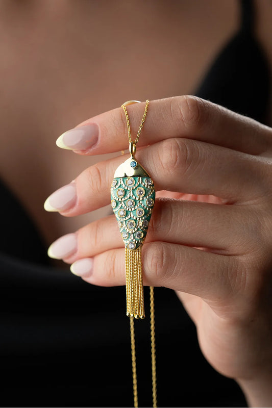 925 Ayar Gümüş Zincirli Balık Kolye