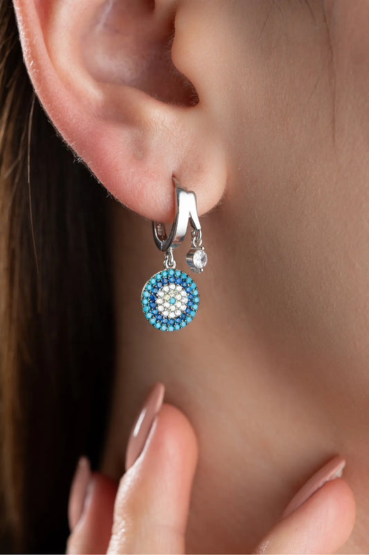 925 Ayar Gümüş Çift Taşlı Nazar Küpe