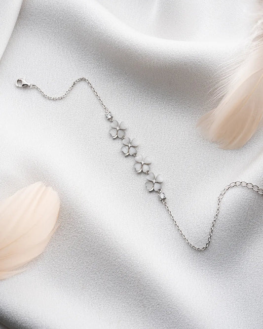 925 Sterling Silver Pearlescent 4 Clover Bracelet