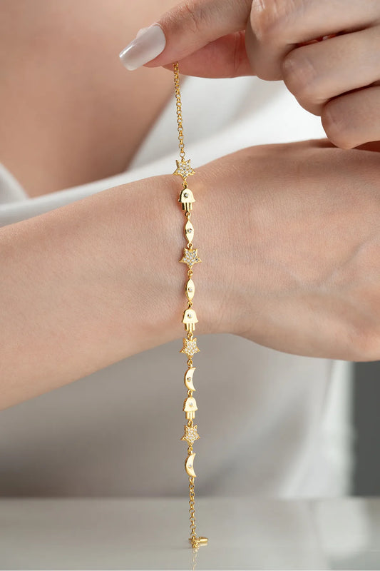 925 Ayar Gümüş Gold Figür Bileklik