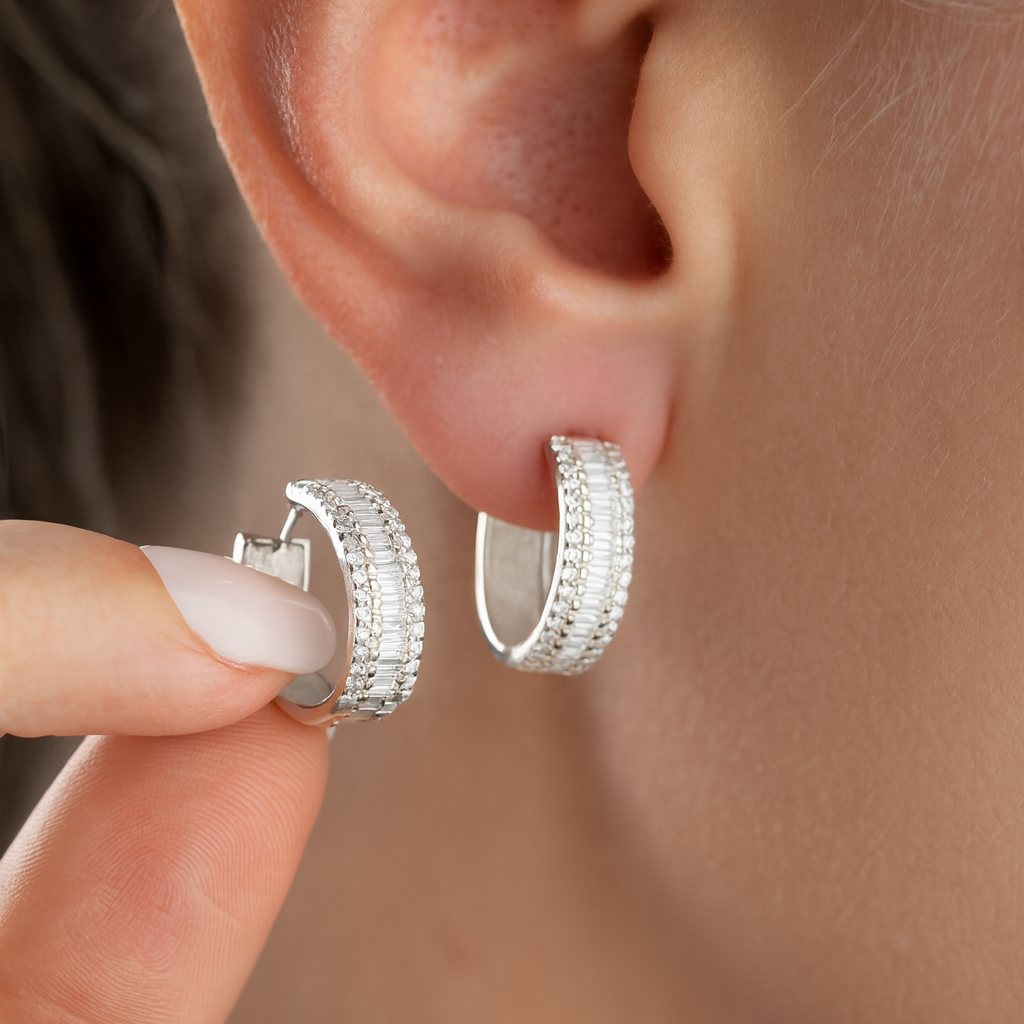 925 Sterling Silver Baguette Earrings