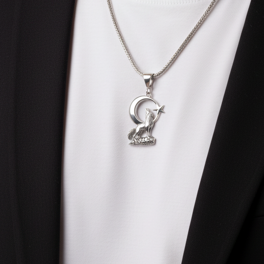 925 Ayar Gümüş Bozkurt Erkek Kolye -2