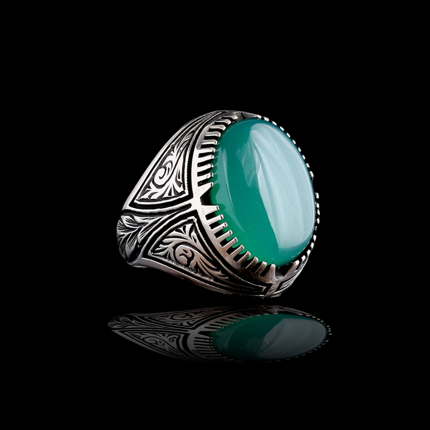 Yeşil Akik Taşlı 925 Ayar Gümüş Erkek Yüzük