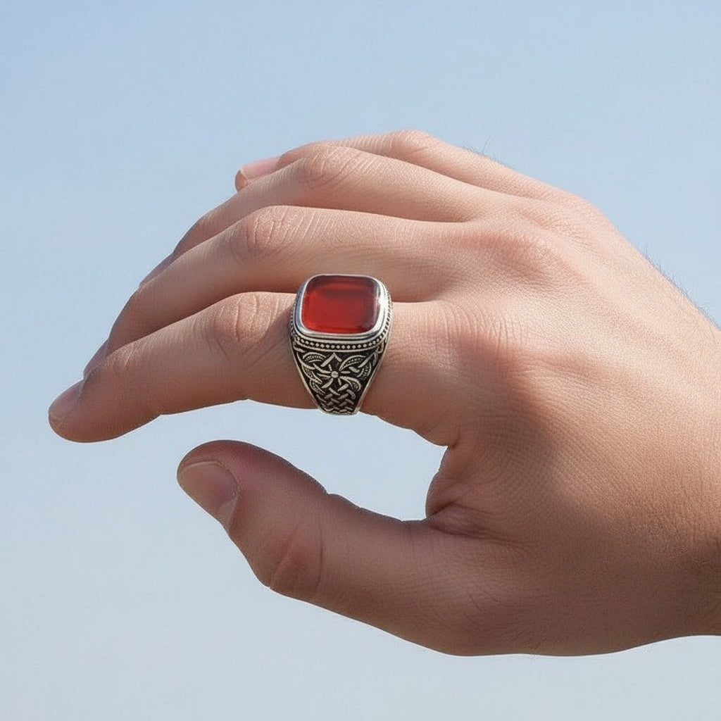 Agate Stone 925 Anneau d'hommes en argent sterling