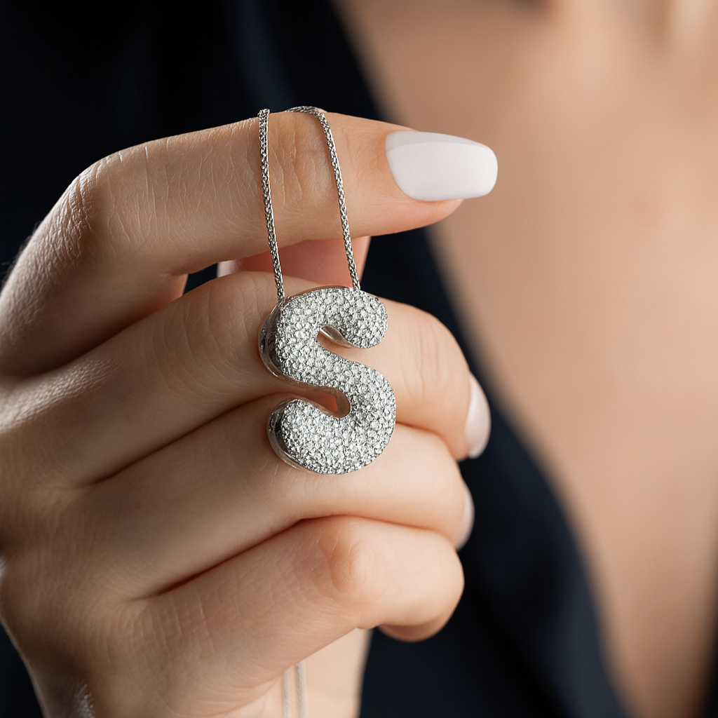 Collier de lettres de ballon - 925 argent sterling - pierre de zircon