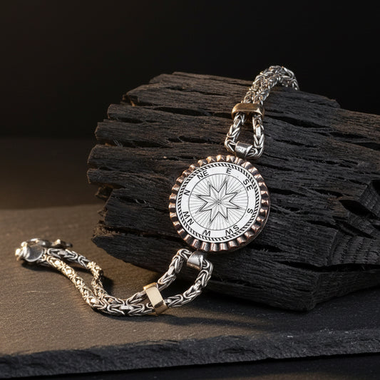 Kral Zincirli Pusula Yıldızı Gümüş Bileklik