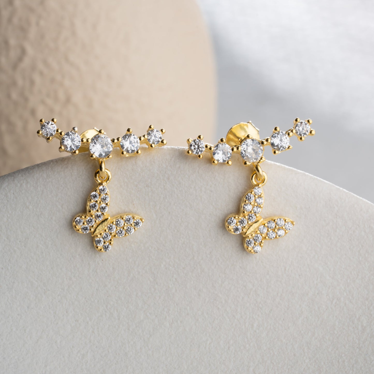 Butterfly Drop Earrings with Cubic Zirconia | 925 Sterling Silver
