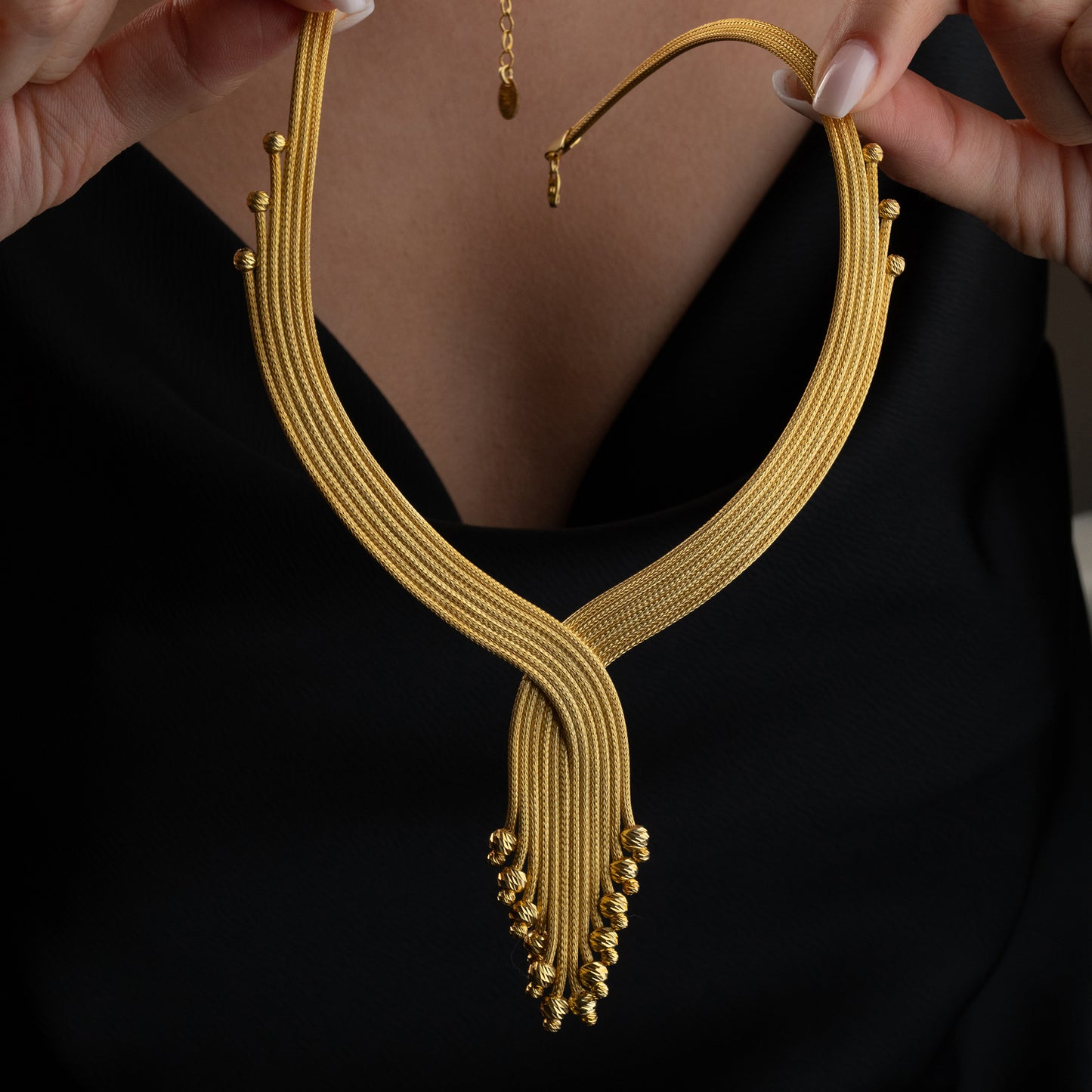 Golden Cascade 925 Ayar Gümüş Örgü Takı Seti