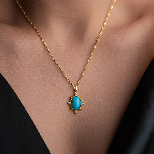 Turquoise Zirconia Necklace | Gold Plated 925 Sterling Silver