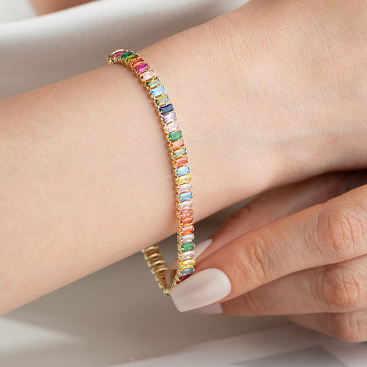 Armband mit Bunten Steinen – 925 Silber Vergoldet