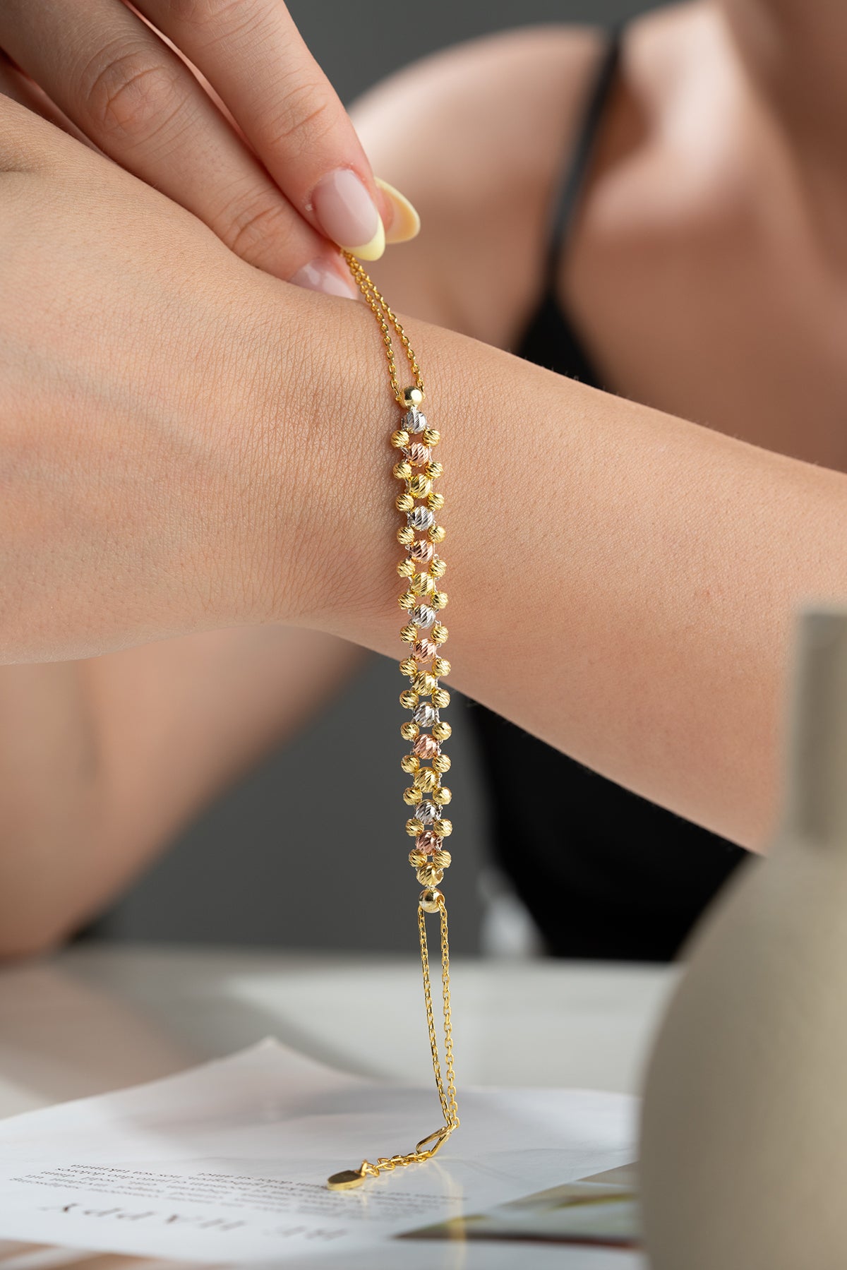 Dreifarbiges Armband aus 925er Silber mit Perlen