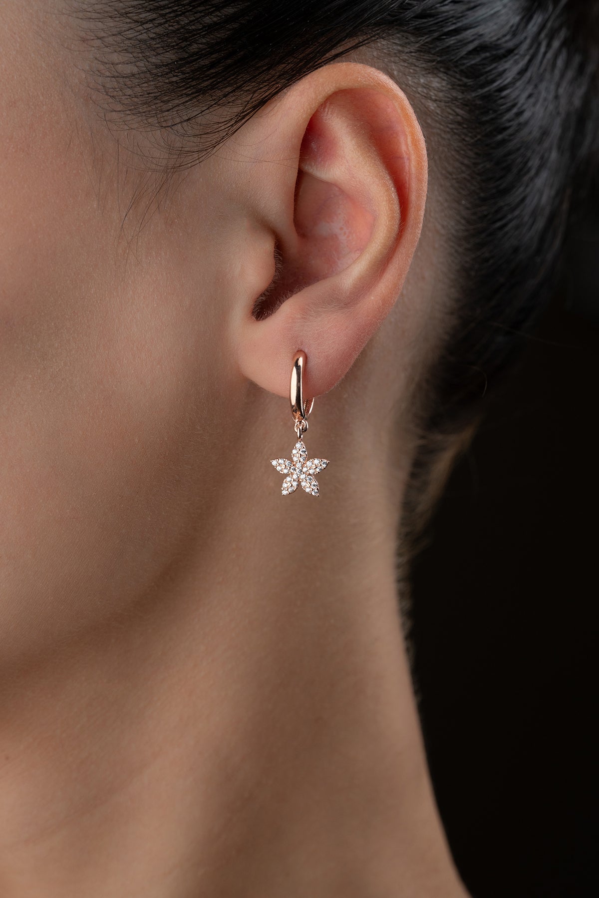 Pink Stone Flower Hoop Earrings