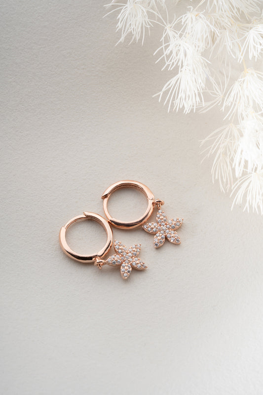 Pink Stone Flower Hoop Earrings