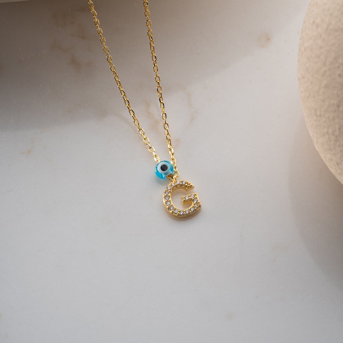 Evil Eye Initial Letter Nazar Bead Necklace