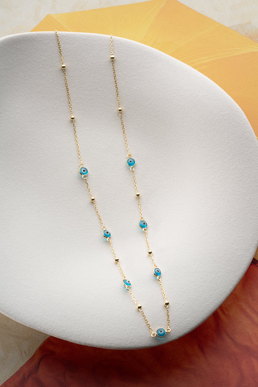 Collier de chaîne de nazar - 925 argent sterling - aura bleu