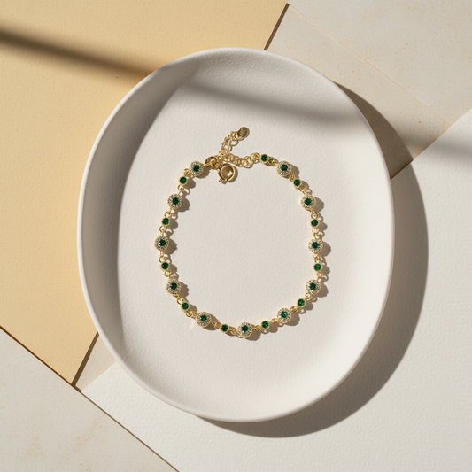 Emerald Stone Gold Plated Bracelet