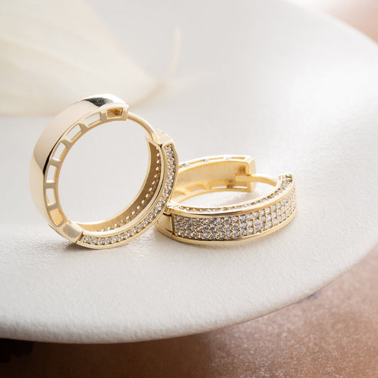 Boucles d'oreilles à anneau en pierre de zircon - 925 argent sterling - plaqué or