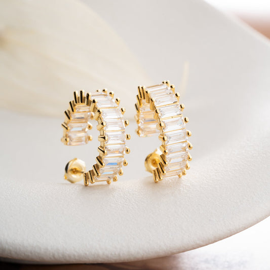 Boucles d'oreilles à anneau en pierre de baguette - 925 STERLING SILPS - GOLD GARD
