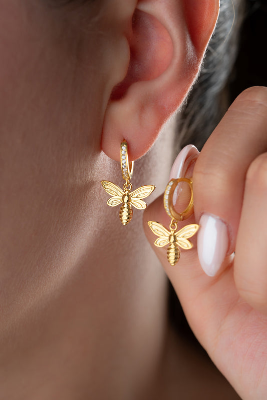 Boucles d'oreilles d'abeilles plaquées Queenbee Gold