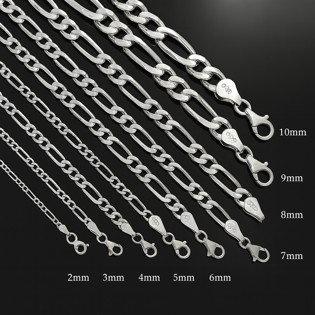 925 Sterling Silver Figaro Chain Bracelet (7MM)