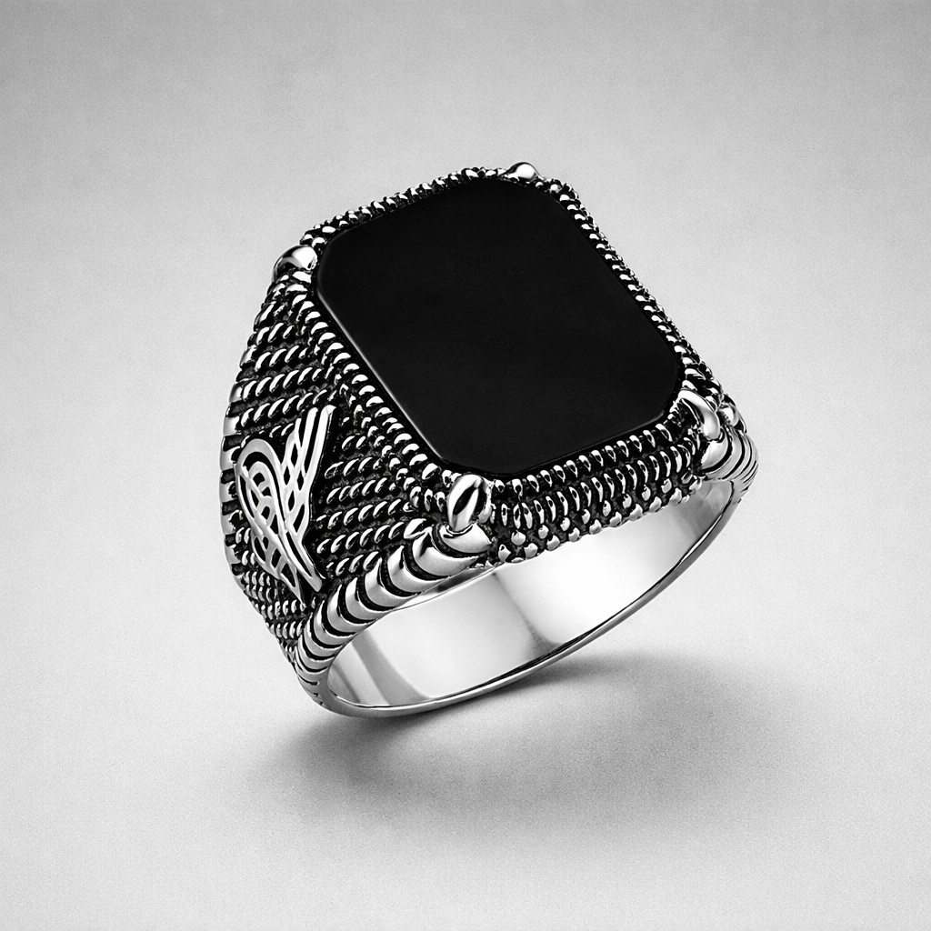 OTTOMAN TUGRALI ONYS Silver Ring