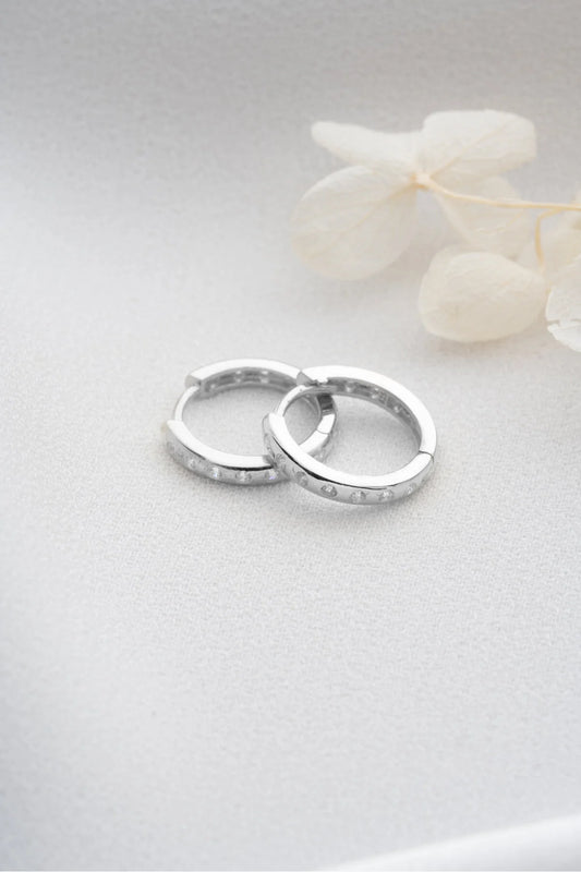 Minimalist Taşlı Halka Küpe | 925 Ayar Gümüş
