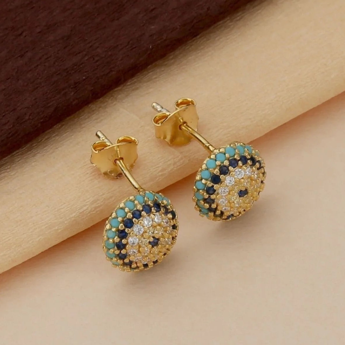 Boucles d’Oreilles Œil Nazar | Argent 925 Plaqué Or