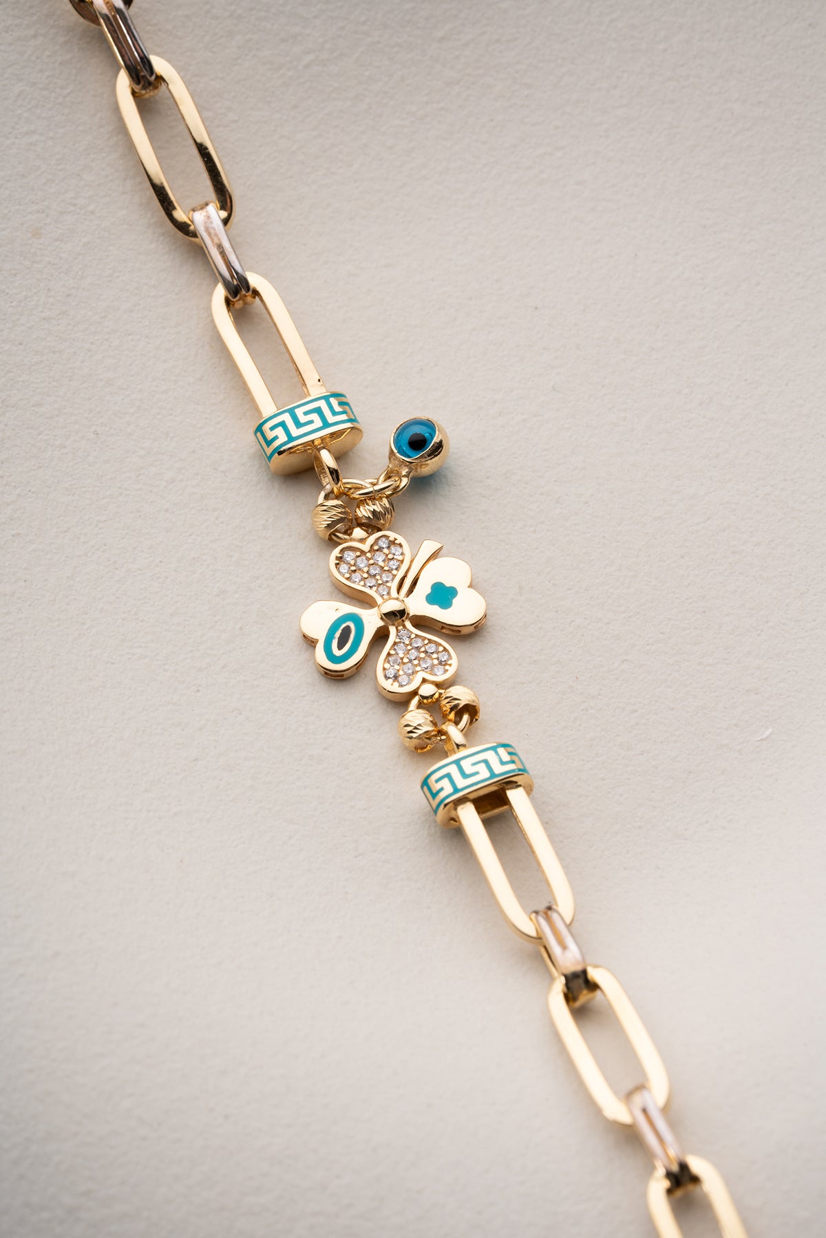 Bracelet Charm Trèfle avec Nazar | Argent 925