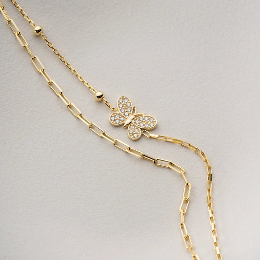 Butterfly Double Chain Bracelet | 925 Sterling Silver