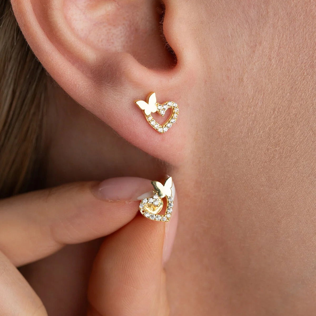 Herz & Schmetterling Ohrstecker | 925 Silber