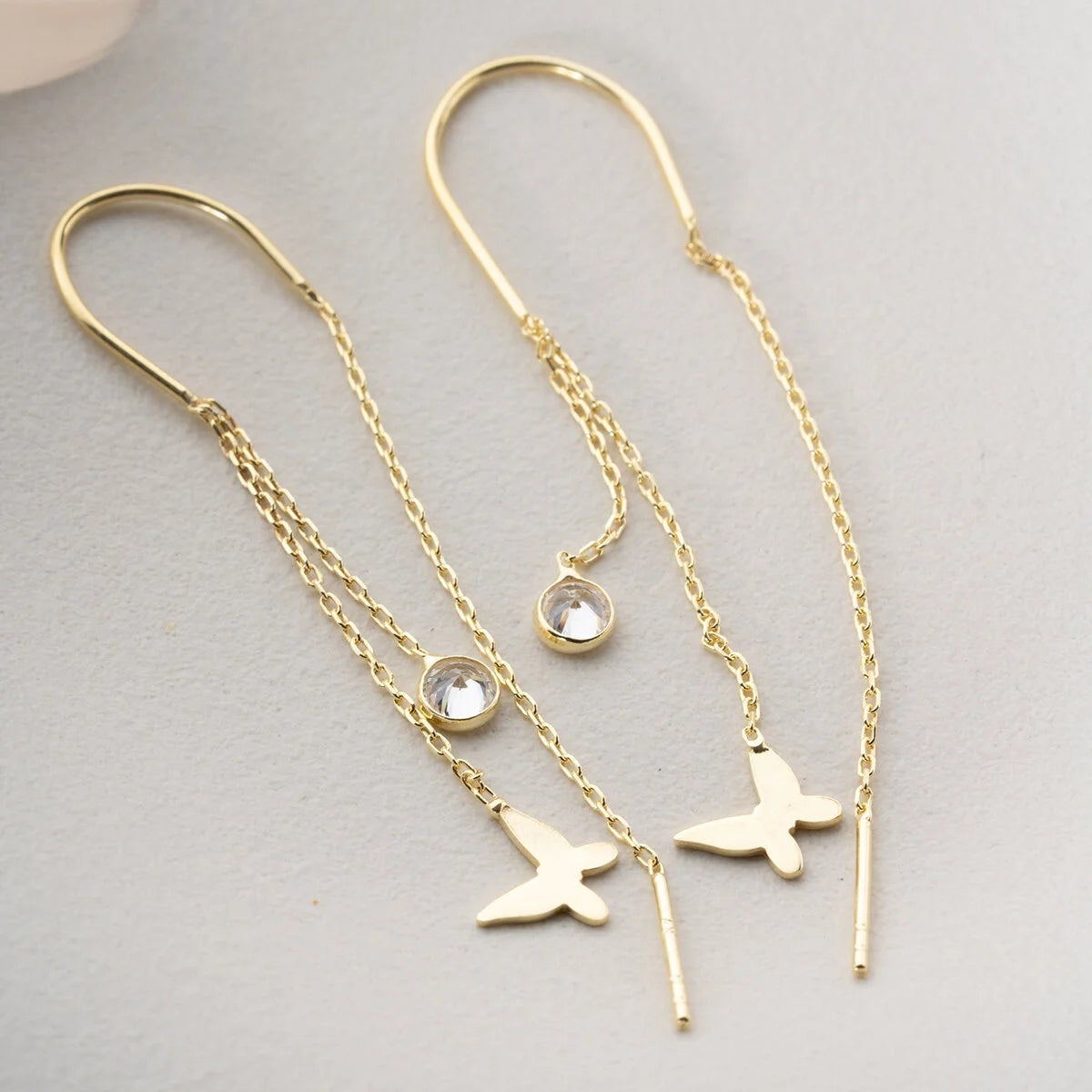 Boucles d'Oreilles Papillon Pendantes | Argent 925 Plaqué Or