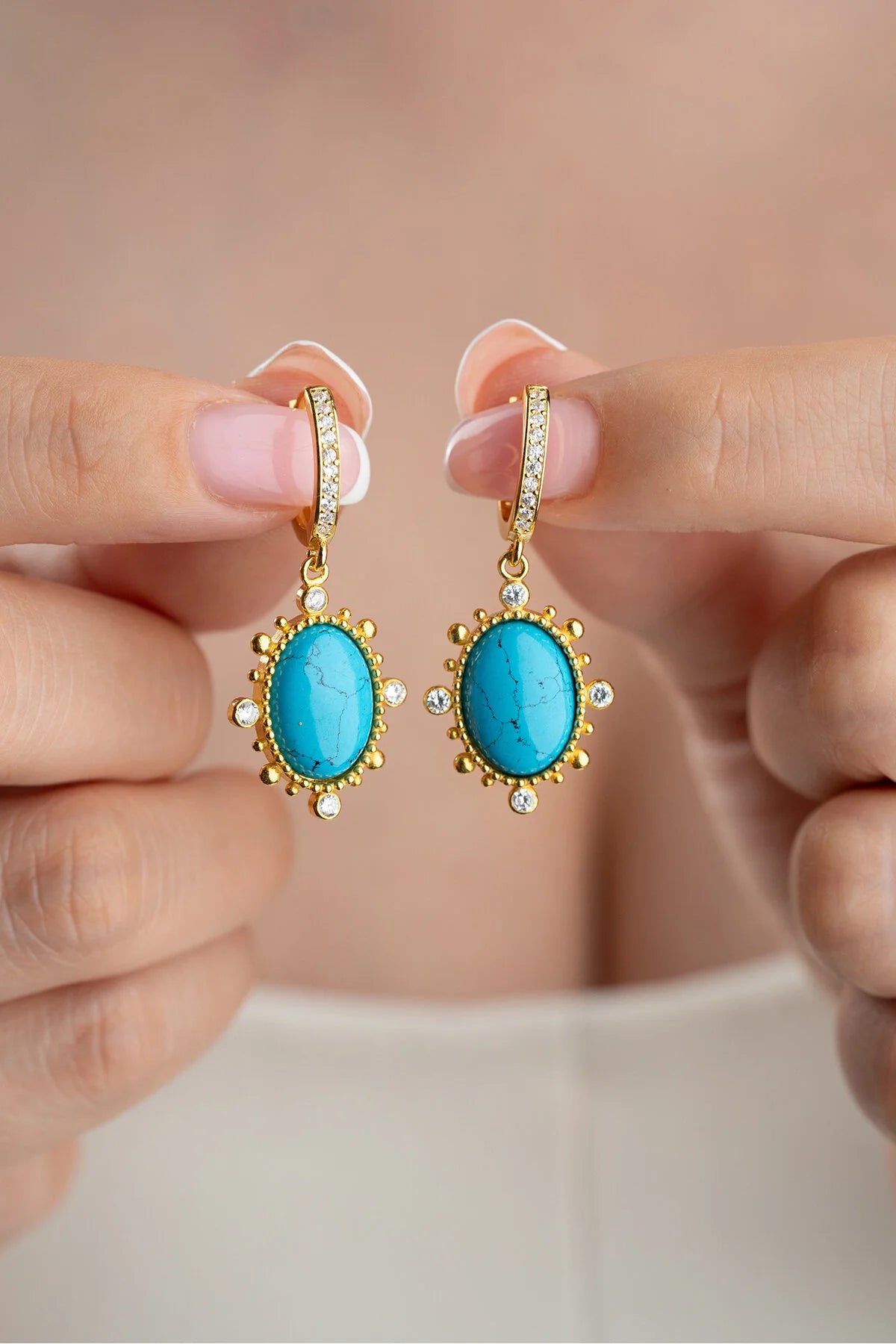 Turquoise Drop Earrings | 925 Sterling Silver Gold Plated