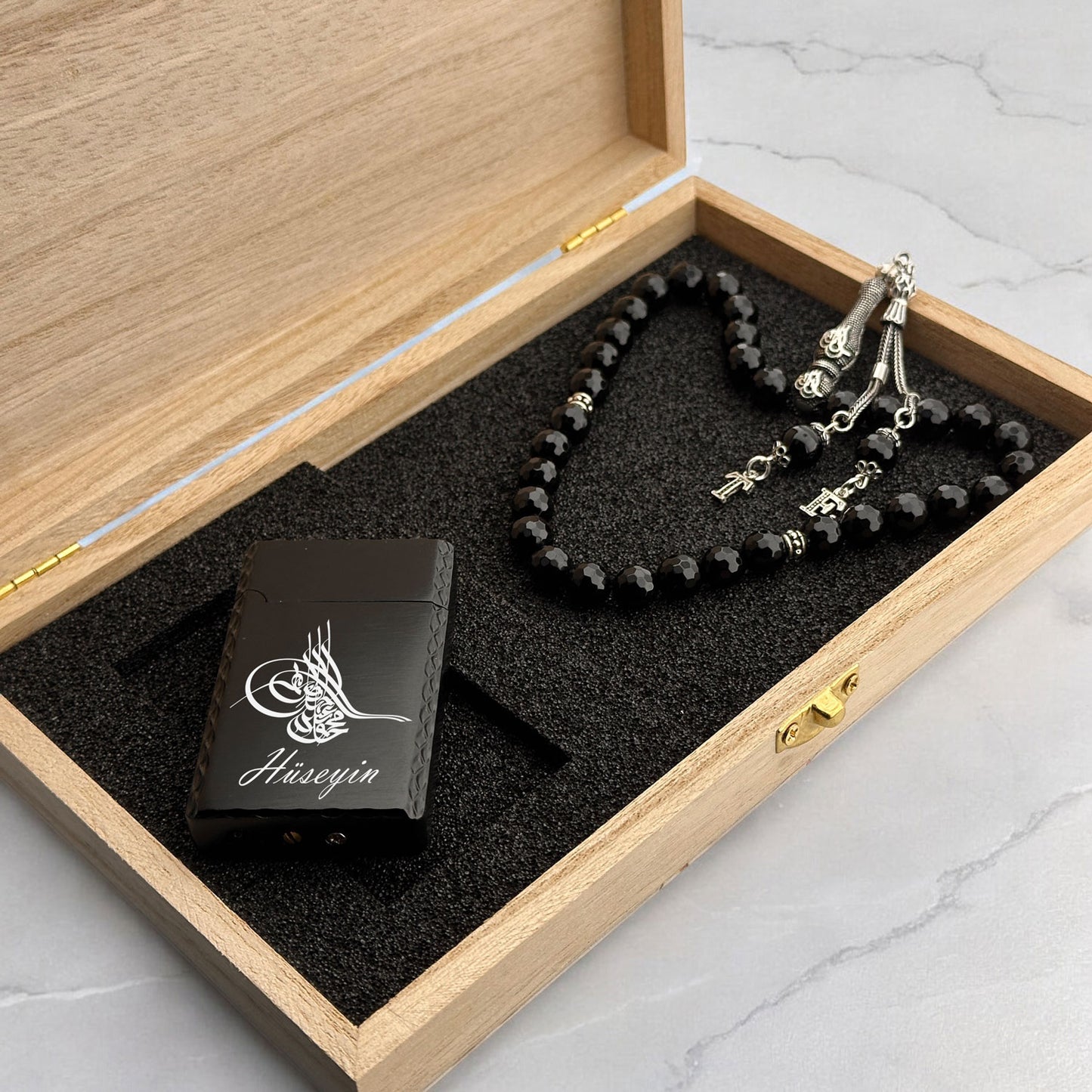 Tuğra teh tekmak et note coffre-cadeau en bois écrit en bois écrit