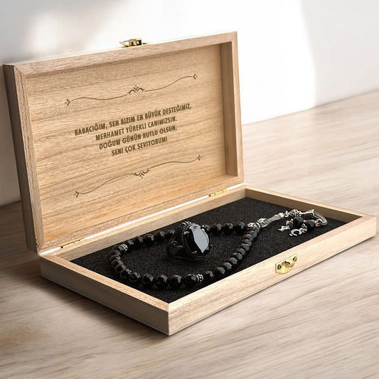 Ensemble d'anneau en argent en argent et en chapelet Tuğra 925