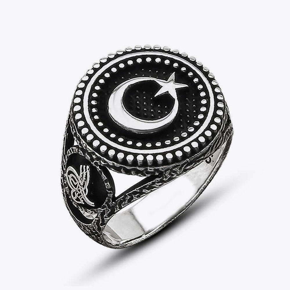 Ay Yıldız Tuğralı Erkek Gümüş Yüzük