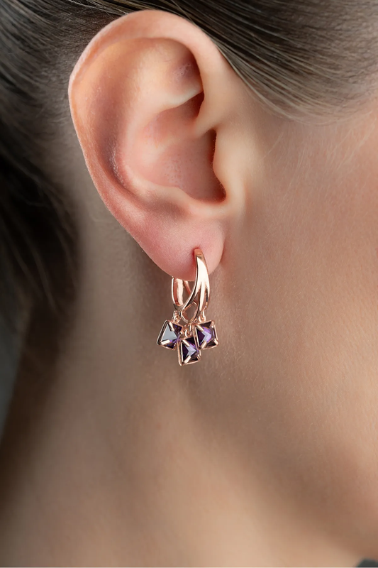 Lila Eleganz – 925er Silber Ohrringe mit rosévergoldetem Finish und lila Steinen