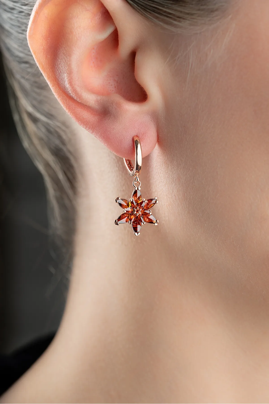 925er Silber Rosévergoldete Granat Ohrringe