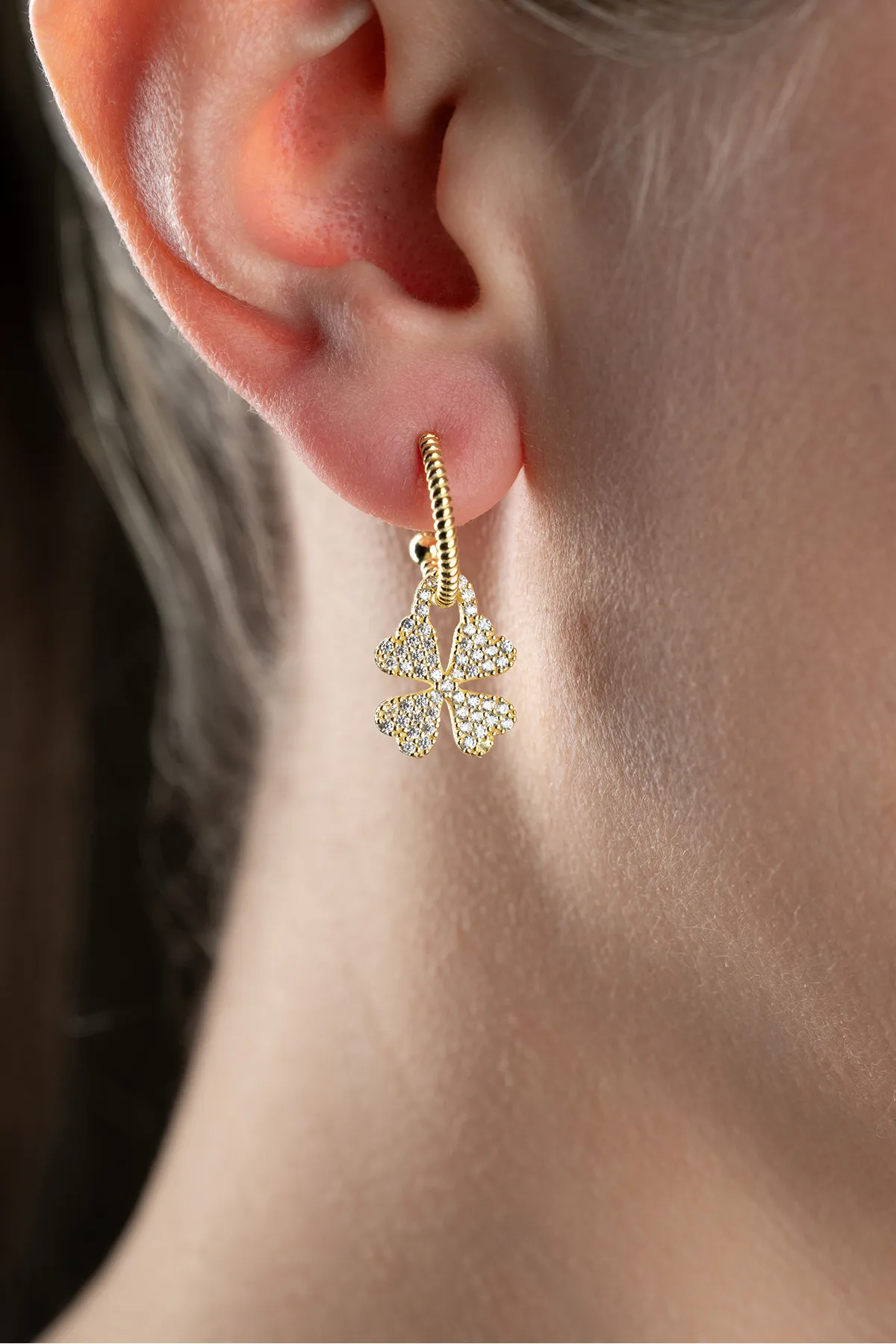 925 Sterling Silver Clover Stone Earrings