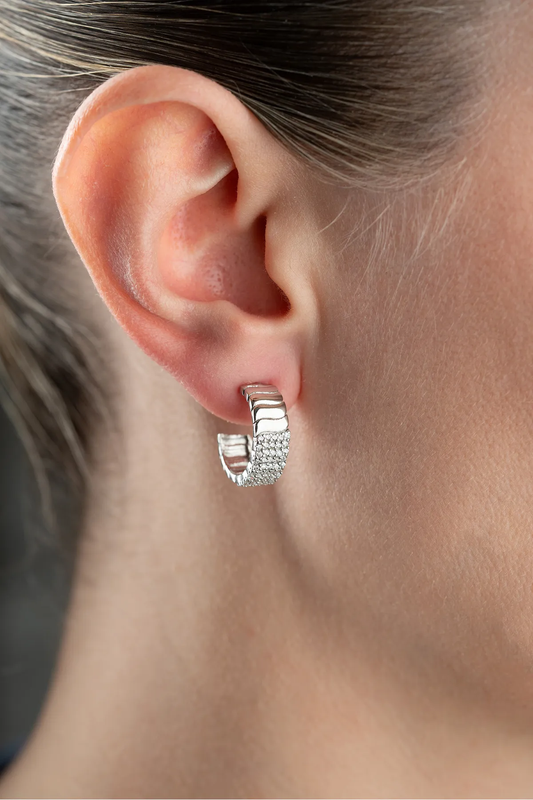 925er Silber Creolen mit Zirkoniasteinen & Struktur