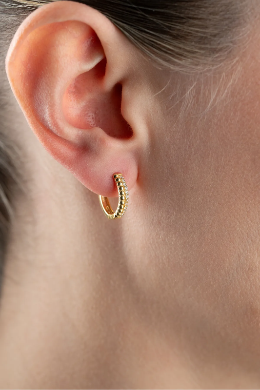 925er Silber Vergoldete Creolen mit Kugelstruktur und Zirkonia