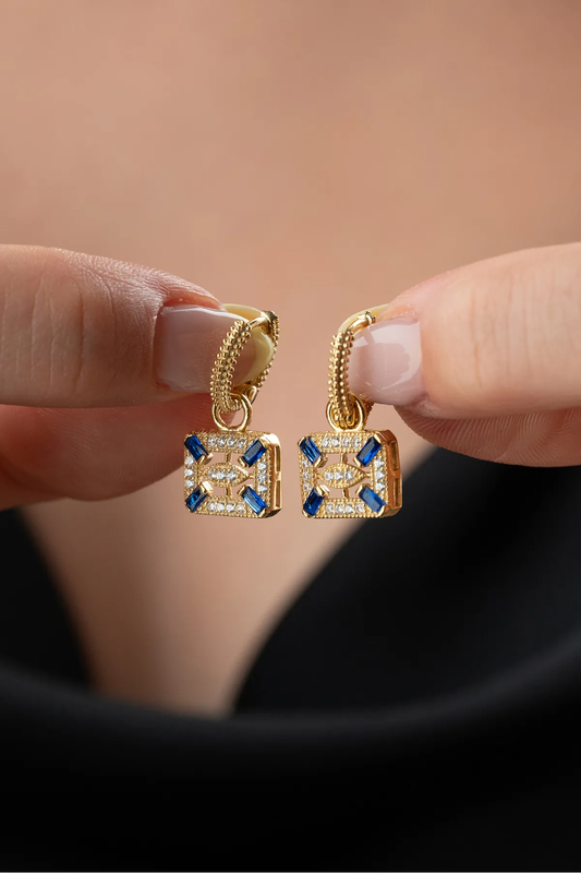 Boucles d'oreilles carrées en pierre bleue