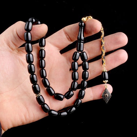 Fire Amber Tesbih- Gold Plated 925 Gumus Zircon Stone