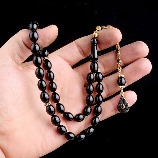 Fire Amber Tesbih- Gold Plated 925 Gumus Zircon Stone