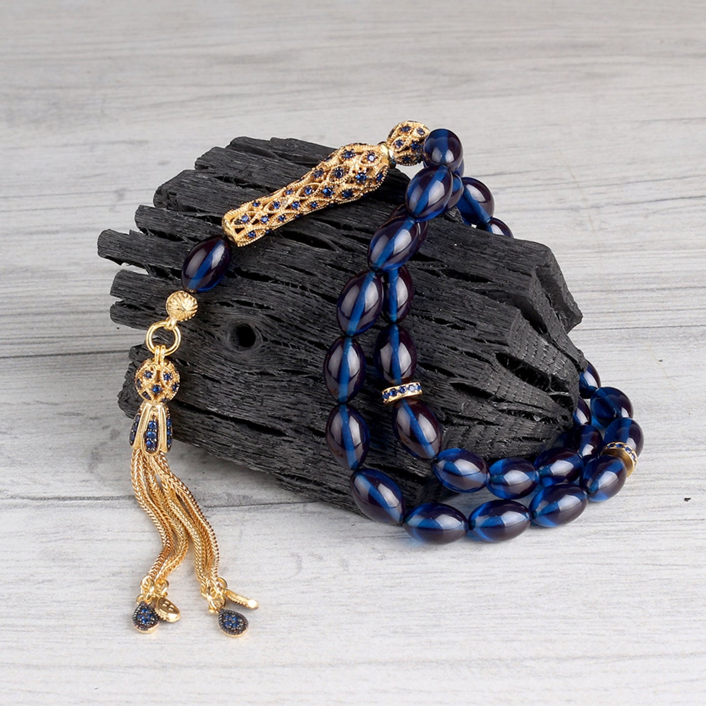 Blue Color Fire Ambariar Rosary - 925 Sterling Silver